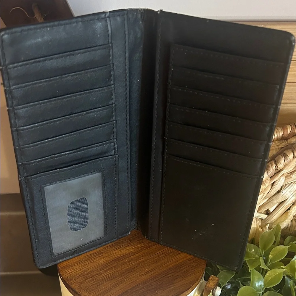 Rodeo Bucking Bull Emblem Black Textured Wallet Vegan Leather
